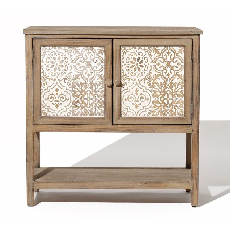 Rachel 31.5" Wide Rustic Natural Wood 2-Door Floral Storage Cabinet
