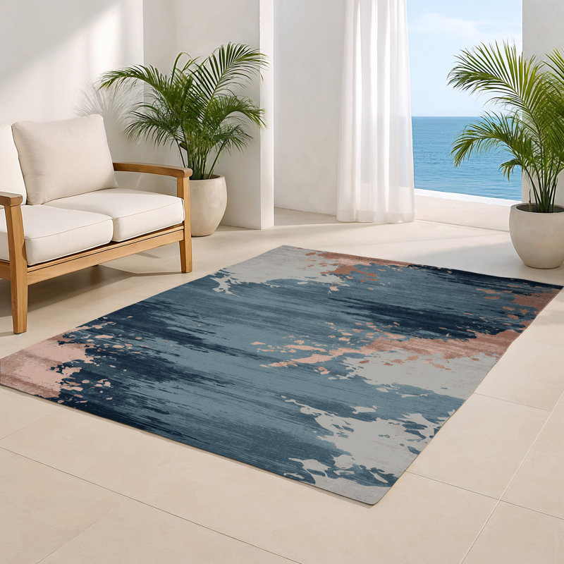 Tapis intérieur et extérieur gris Watercolor, Rectangulaire 8 pi x 10 pi