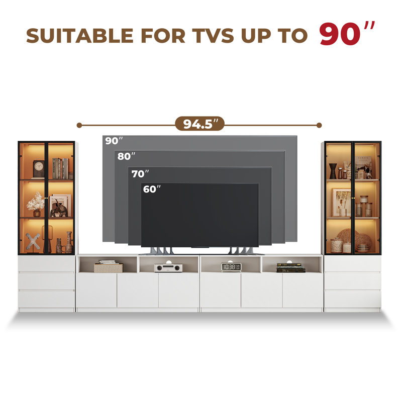 Meuble télé Crafton, Blanc, H 70,9 po x l 141,7 po x P 15,7 po