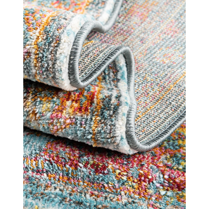 Folmar Oriental Light Blue Area Rug, Round 6'1"