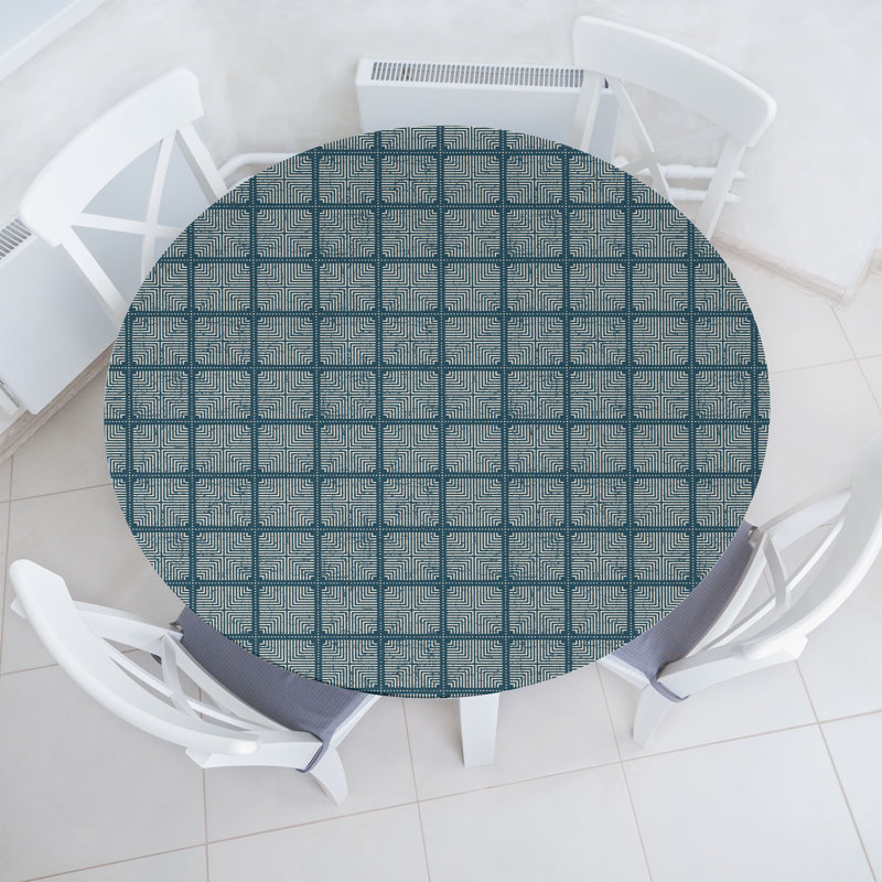 Gracie Oaks Abstract Fitted Round Tablecloth Grey Yellow Dark Teal, 47.24" Round