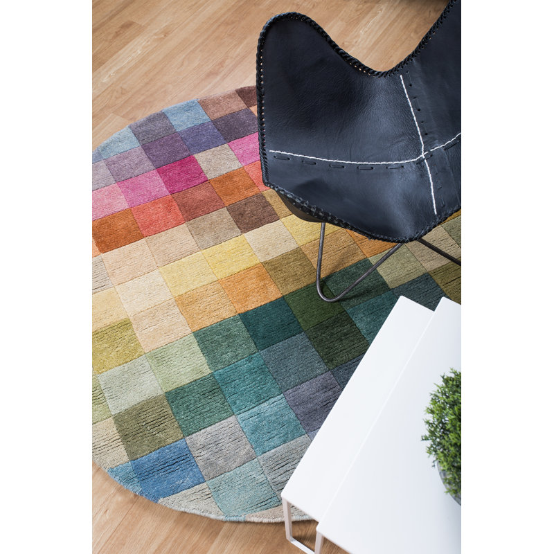 Kusai Geometric Wool Hand Woven Area Rug, Round 200cm
