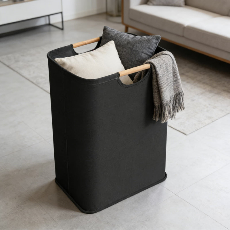 Foldable Laundry Hamper With Wooden Handles - Large Capacity Cotton Linen Storage Basket For Clothes, Toys, And Bathroom Organization