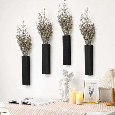 Ensemble de 4 pots de fleurs en bois pour plantes artificielles en bois