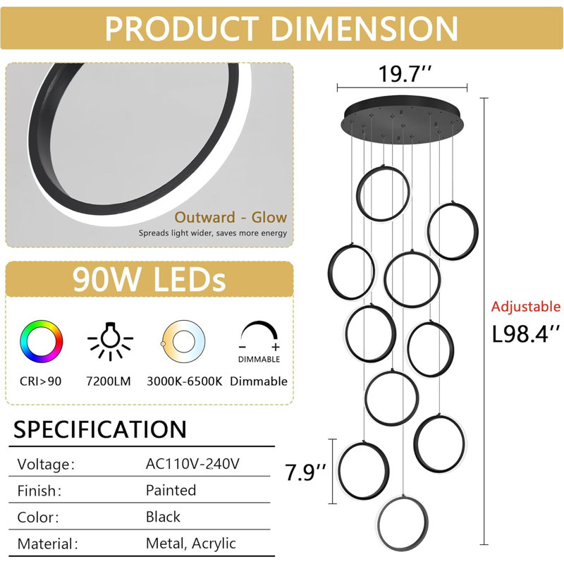 Modern Led Chandelier, Matte Black