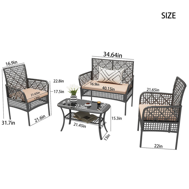 4 Pieces Outdoor Patio Furniture Set