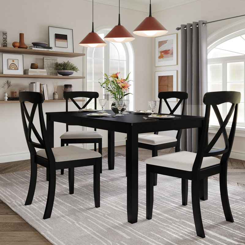 Ocossio 4 - Person Four Leg Dining Set, Black