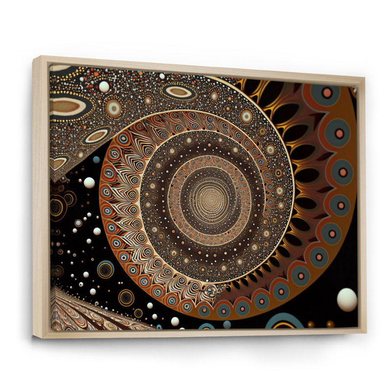 " Vintage Fractal Spiral In Retro Terracotta ", 24" H x 32" W, Natural Floater Framed