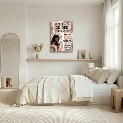 Praying Woman With Mixed Media Text Collage Canvas Wall Art