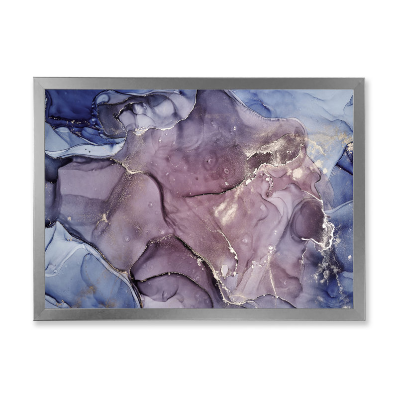 Gris et mauve, encre de marbre, impression sur toile murale moderne, H 34 po x l 44 po x P 1,5 po, Cadre photo argenté