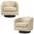 Applewold Upholstered Cream Faux Leather Swivel Barrel Chair with Solid Wood Base-1913418119