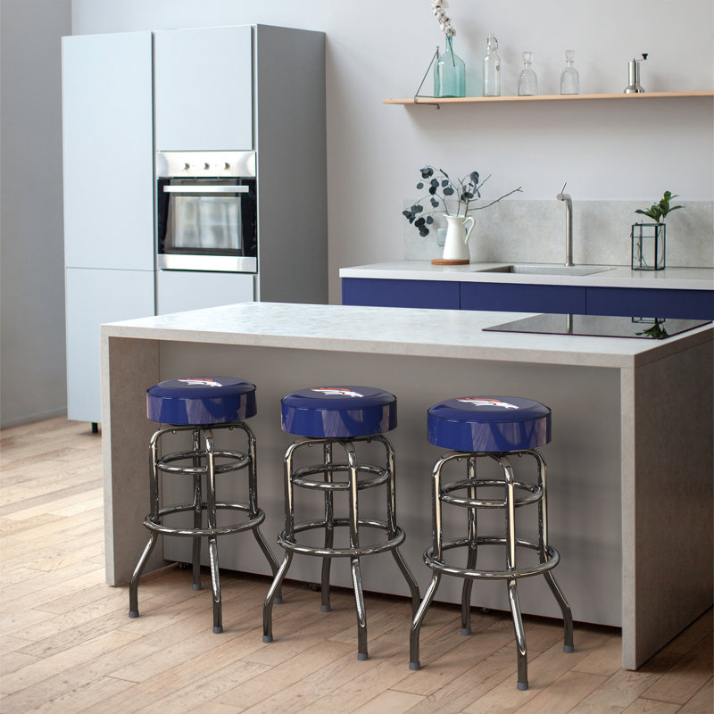 Commercial Grade Chrome Swivel Bar Stool with Vibrant Team Colors  , Denver Broncos