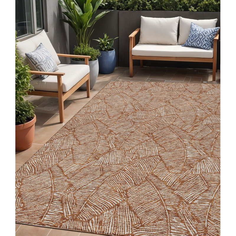 Tapis d'intérieur lavable extérieur floral cuivré et beige 5 pi x 8 pi