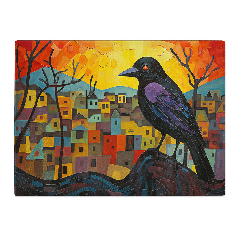 Crow Orphism  Glass Chopping Board