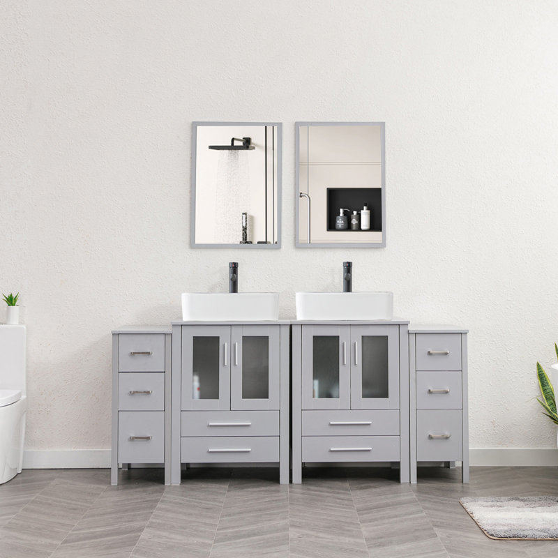 Sharee 72" Single Bathroom Vanity Set With Ceramic Sink, Water Saving Faucet, Pop Up Drain, Gray