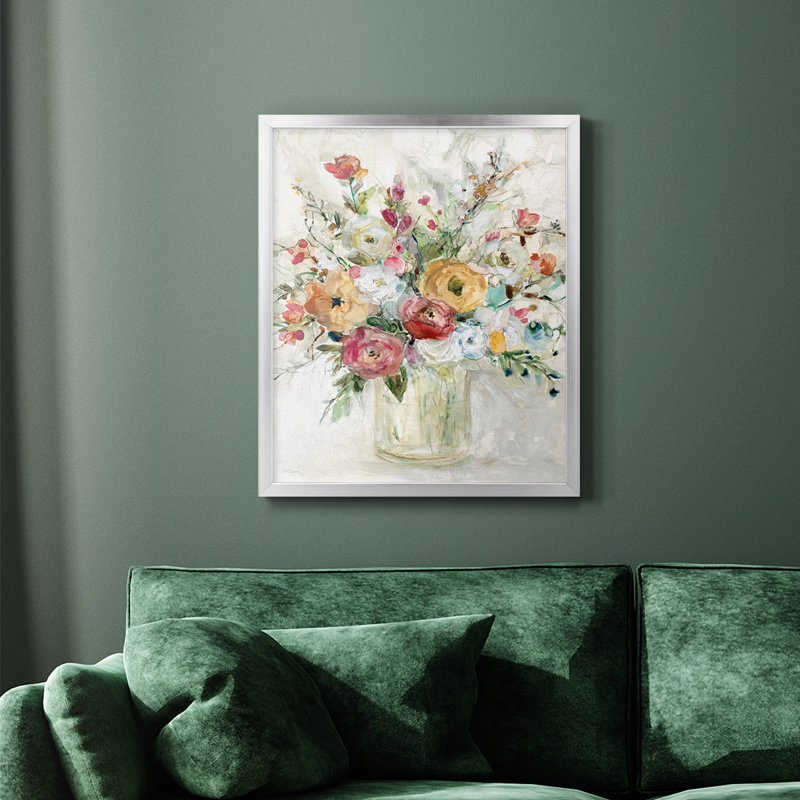 Toile contemporaine encadrée de qualité supérieure avec bouquet contemporain, Argent, H 24 po x l 20 po