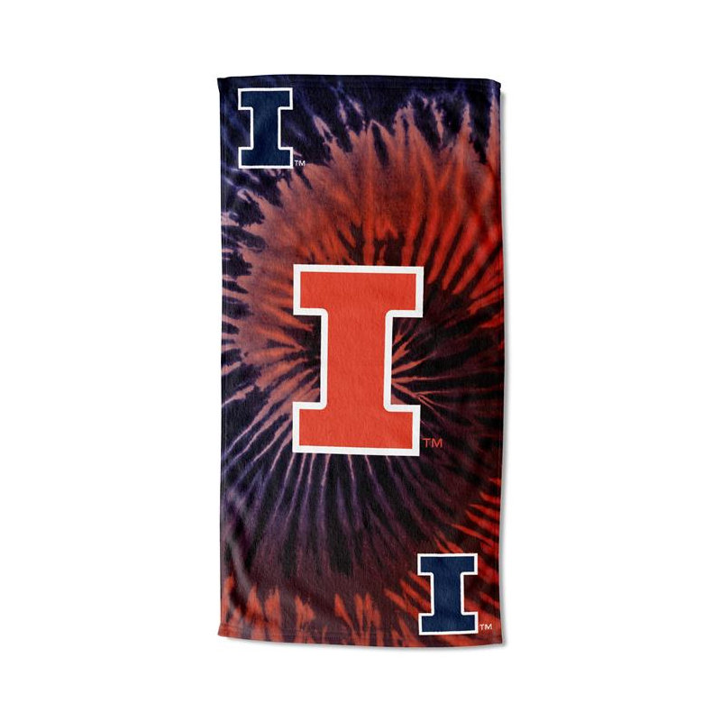NCAA Psychedelic Beach Towel, Soft Vibrant College Pool Towel, 30 x 60 Inches, Illinois Fighting Illini