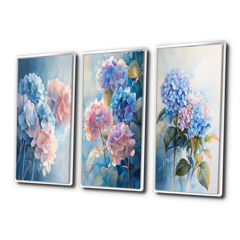 Hortensias dans la lumière du matin I - Collection de décorations murales hydrangées, H 32 po x l 48 po, Blanc