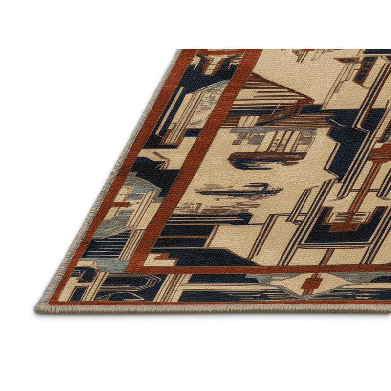 Tapis art déco brun lavable à la machine, Rond 3 pi