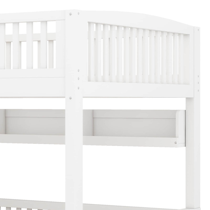 Lit double superposé au-dessus de grand lit double avec escalier de rangement, Blanc