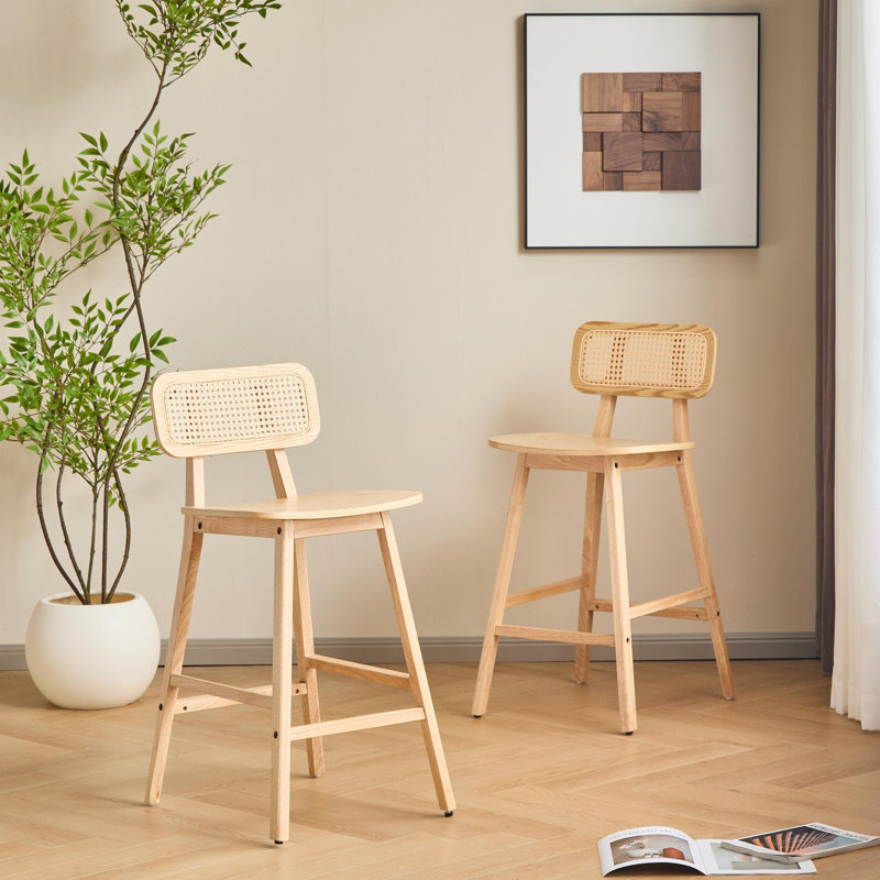 Tabouret de bar d'intérieur en bois, finition naturelle, ensemble de 2, Naturel