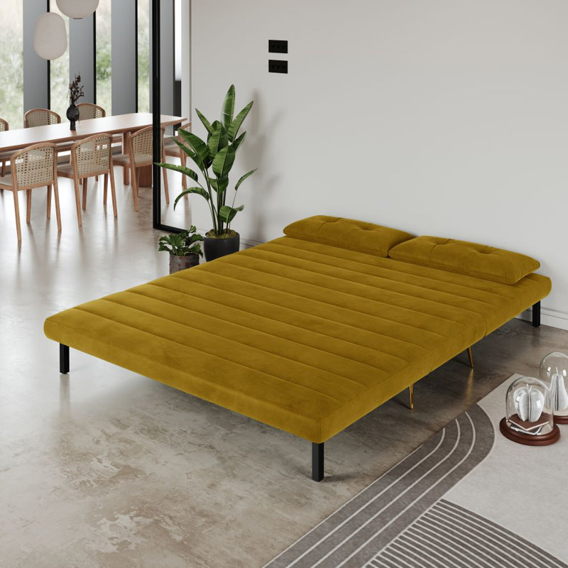 Guille 2 Seater Sofa Bed, Mustard Velvet, 79cm H x 118cm W x 81cm D