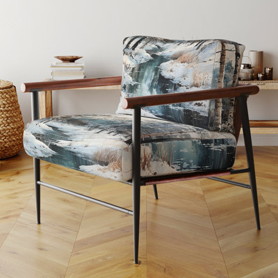 River In Forest Winter Scenery - Fauteuil rembourré scandinave, fauteuil d'appoint Forest Landscape