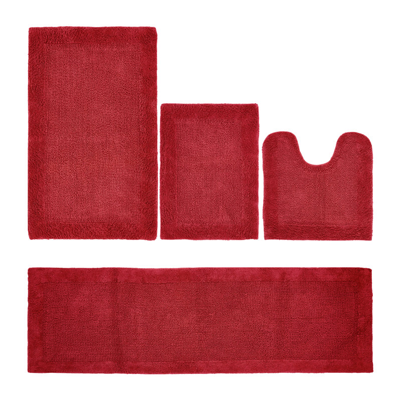 Ensemble de tapis pour salle de bain réversible 4 pièces Edge, 4 pièces (17 po x 24 po | 20 po x 20 po | 24 po x, Rouge