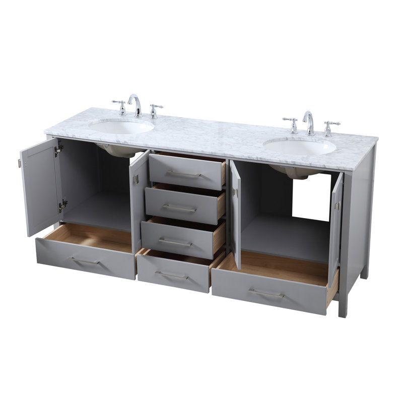 Ensemble de meuble-lavabo large 72 "Irene, Gris, Quartz Calacatta