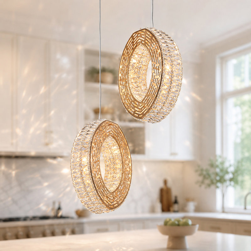 Luminaire suspendu moderne 1 lumière à intensité variable 10 "avec cristal géométrique pour salle à manger (ensemble de 2)