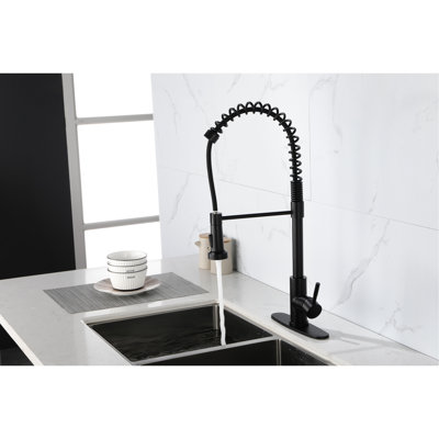 Pull-Out Spray Kitchen Faucet In Stainless Steel - Matte Black, Construction, Corrosion Surface Steel, Black Finish, Corrosion, Convenient Water Use