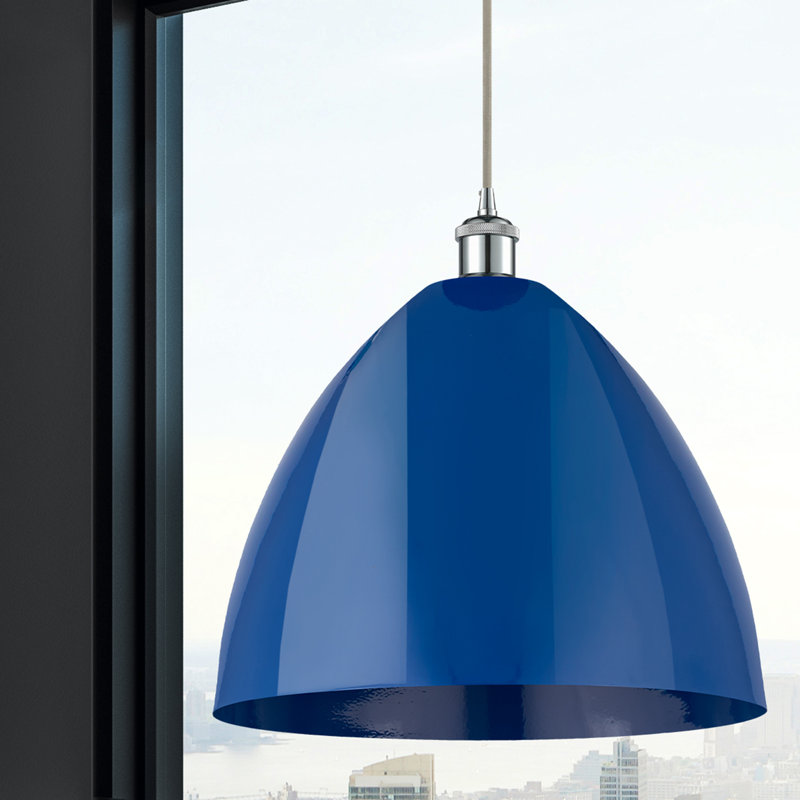 Luminaire suspendu conique 1 lumière, Bleu, Brun