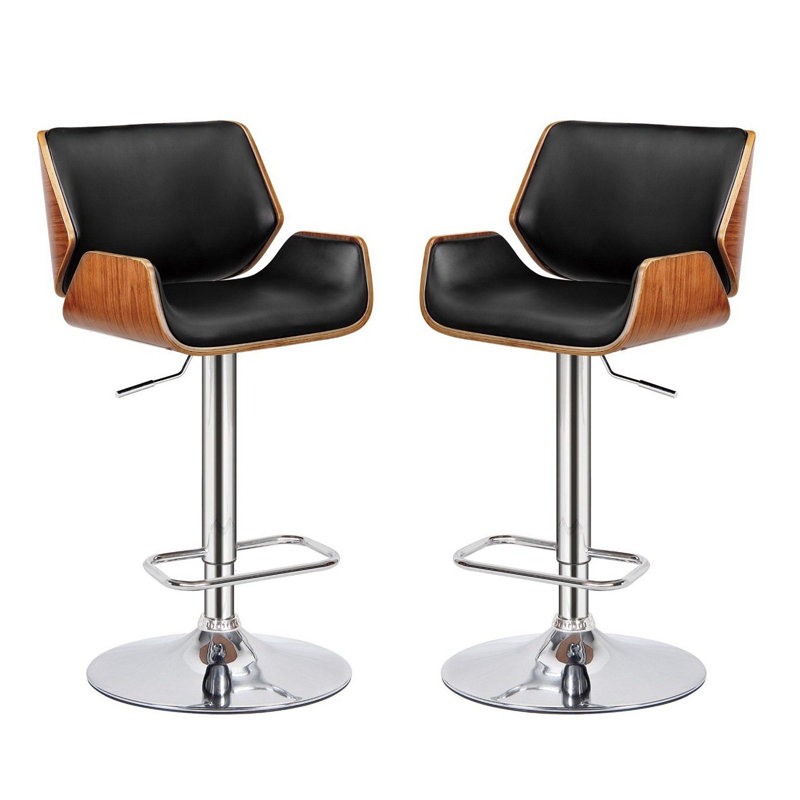  Adjustable Height Swivel Bar Stool, Set of 1, Black