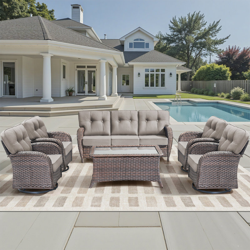 Ensemble de meubles de patio 6 pièces, ensemble de sièges d'extérieur toutes saisons avec chaises pivotantes, Gris
