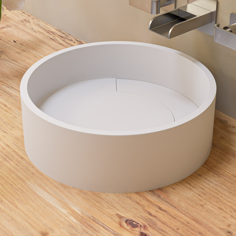Matte White Resin Circular Bathroom Sink with Concealed Drain