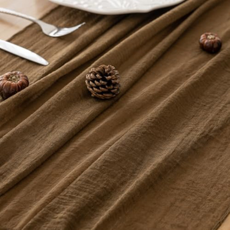 2Pcs Coffee Cheesecloth Table Runner 120 Inches for Party Home Décor