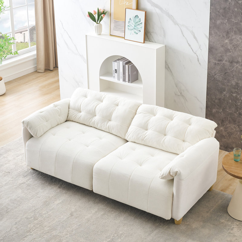 Canapé de salon au design rétro français - siège double, aspect crémeux, rembourrage en éponge haute, moelleux et doux, rebond rapide, assise spacieuse, tissu de nuage facile à assembler