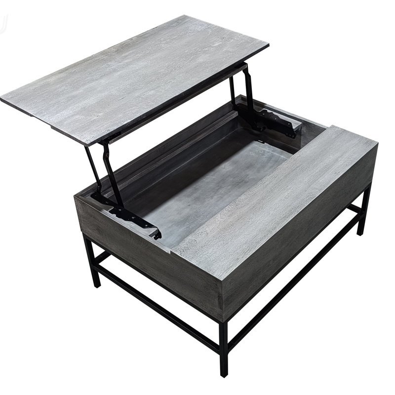 Table basse à plateau relevable gris avec rangement, parfaite pour la vie moderne et la fonctionnalité améliorée