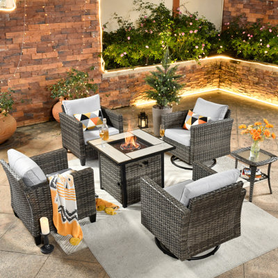 Polyethylene (PE) Wicker 4 - Person Seating Group with Fire Pit