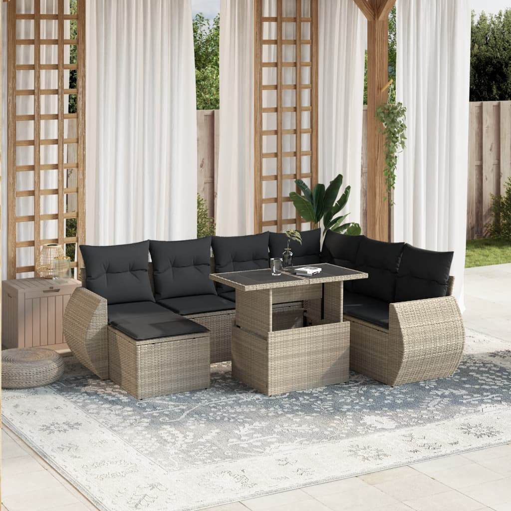 8-teiliges Gartensofa-Set mit Polstern aus Poly-Rattan