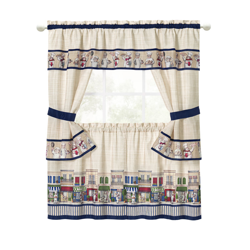 Bon Appetit - Printed Cottage Window Curtain Set - Navy, 57" W x 60" L