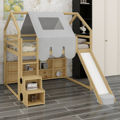 House-Shaped Loft Bed Including Tent