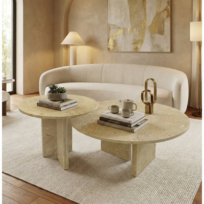 Ensemble de table basse en marbre naturel avec surface polie