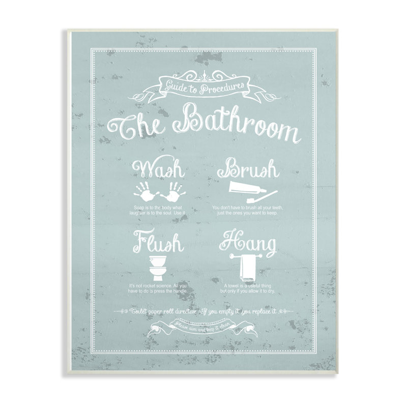 Guide to Procures Bathroom par lettré et doublé - impression d'art textuel, H 15 po x l 10 po x P 0,5 po, Plaque murale