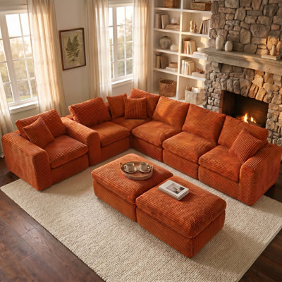 Canapé modulaire réversible en velours côtelé de 138,2 po de largeur moderne 138,2 po, 8 pièces, canapé modulaire rembourré avec console et 2 repose-pieds, sans assemblage requis