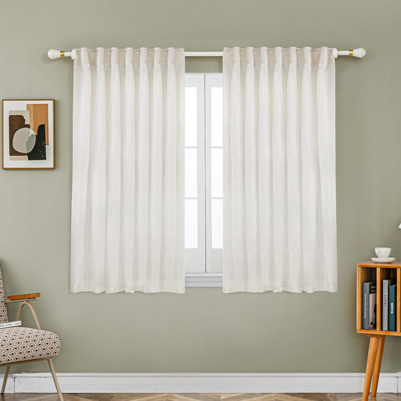 Toyoko Linen Blend Semi-Sheer Back Tab Curtains, 52" W x 45" L, Natural