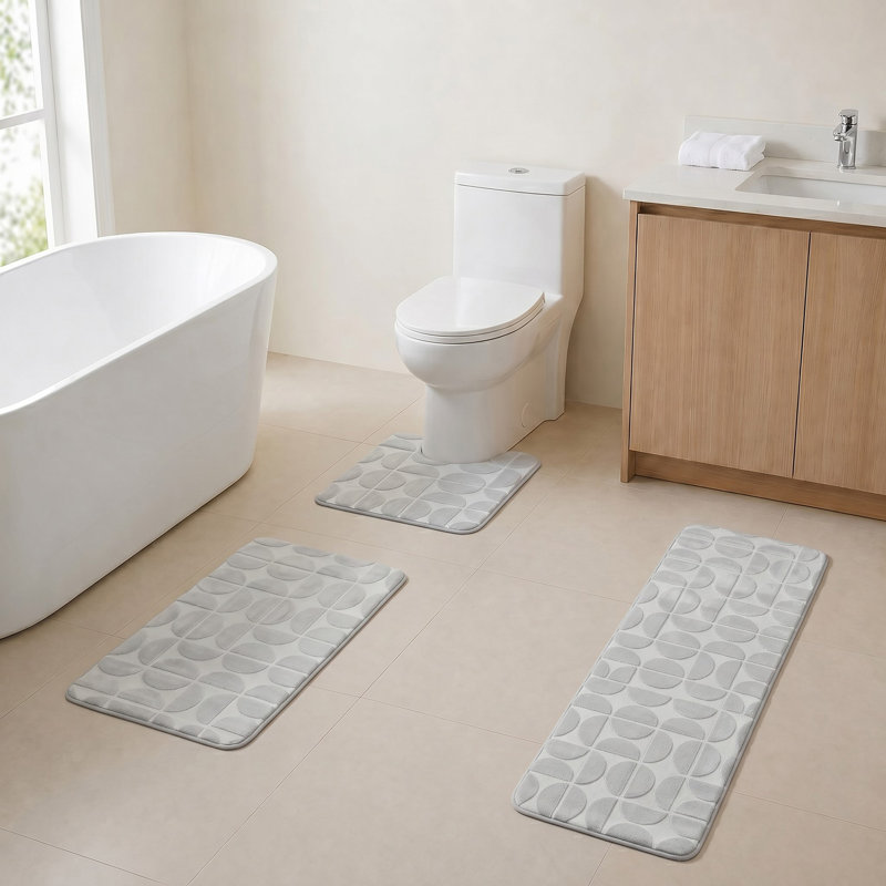 Ensemble de tapis de salle de bain en mousse viscoélastique 3 pièces Demi-Lune, Gris clair