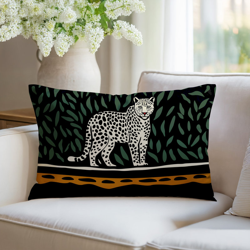 Oreiller rectangulaire réversible intérieur / extérieur Hota Leopard, Rectangle H 14 po x l 20 po, Orange
