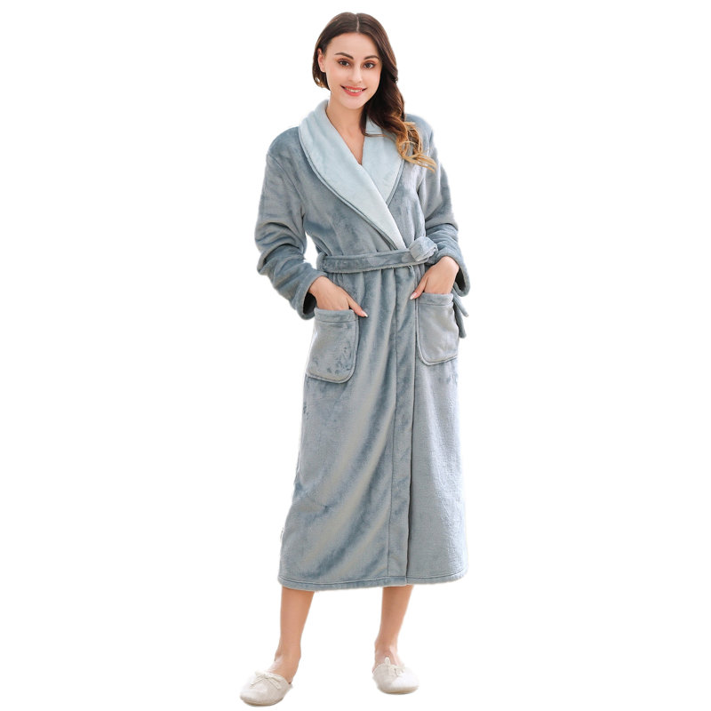 Alwyn Home Longue robe de chambre en molleton chaud et doux pour femme, L, gris