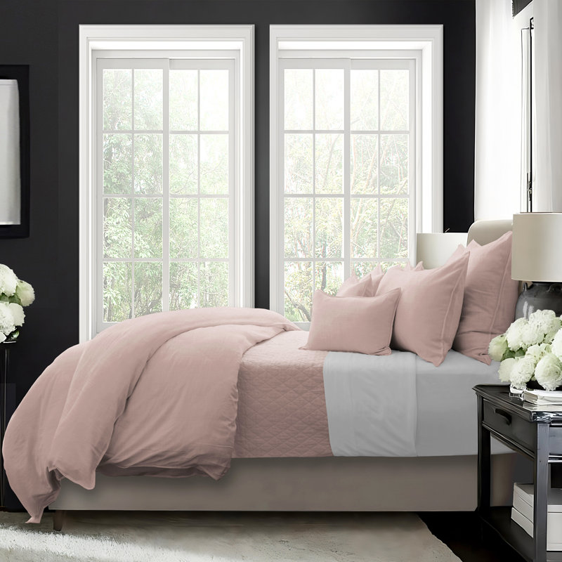 Ensemble de housse de couette 8 pièces Elsie, Housse de couette simple + 7 pièces supplémentai, Rose français